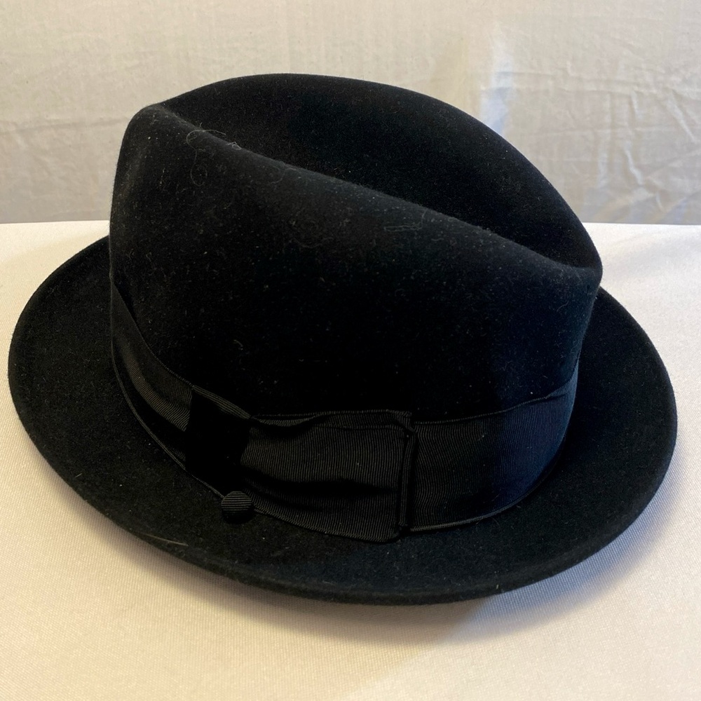 VTG Champ Mid Century Genuine Felt Fedora Hat Size 6 3/4 Black Kashmir Finish